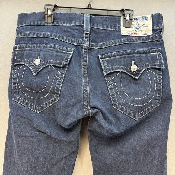 True Religion Men's Jeans 34 Dark Blue Skinny Pocket Flap Preppy Normcore Jeans - Picture 3 of 14
